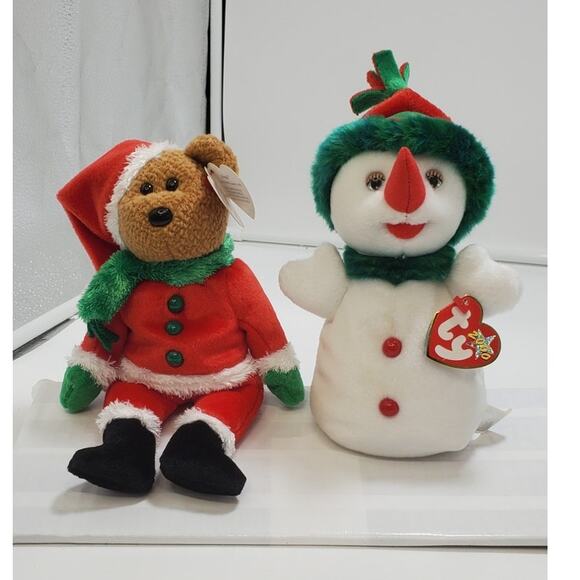 TY Beanie Babies "Snow Girl" 2000 & "Kringle"2004 Christmas Holiday Set of 2 - Picture 1 of 10